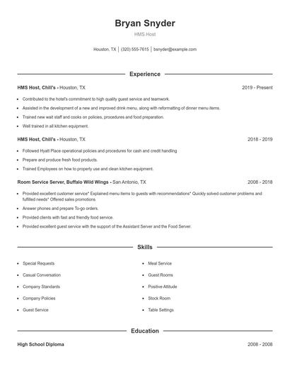 HMS Host Resume