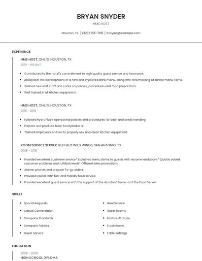HMS Host Resume
