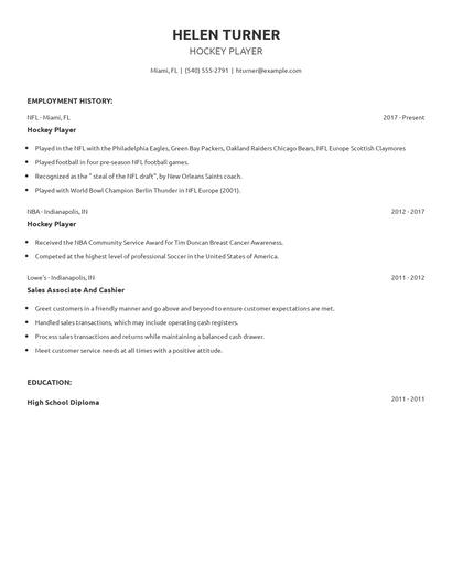 Hockey Player Resume