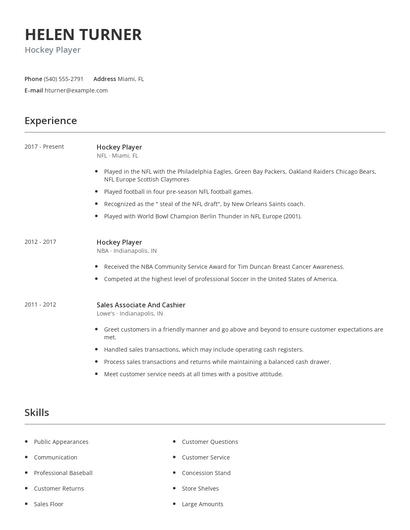 Hockey Player Resume