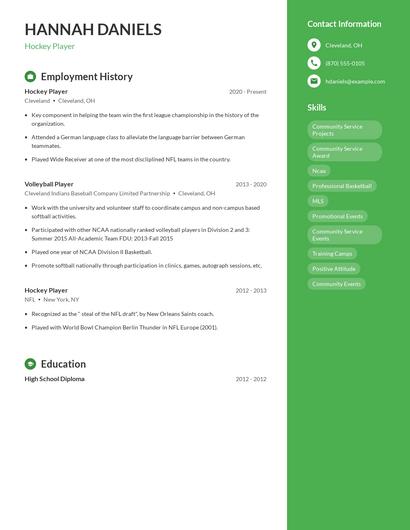 Hockey Player Resume