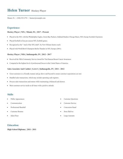 Hockey Player Resume
