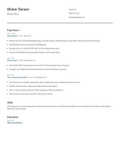 Hockey Player Resume