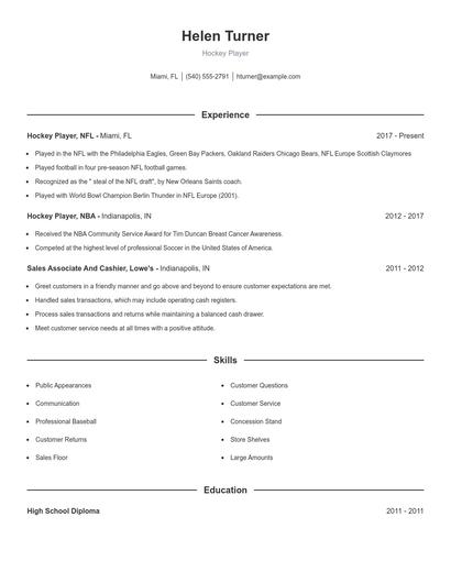 Hockey Player Resume
