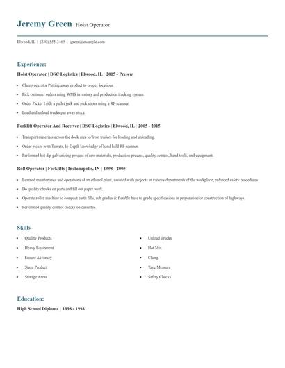 Hoist Operator Resume