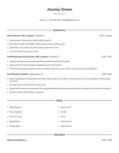 Hoist Operator Resume