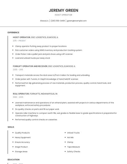 Hoist Operator Resume