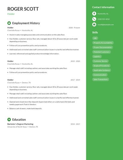 Holder Resume