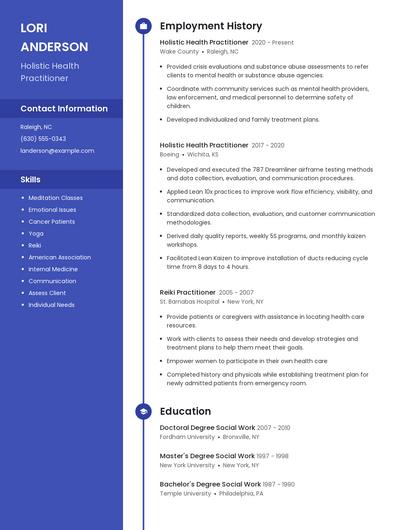 Holistic Health Practitioner Resume