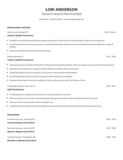 Holistic Health Practitioner Resume