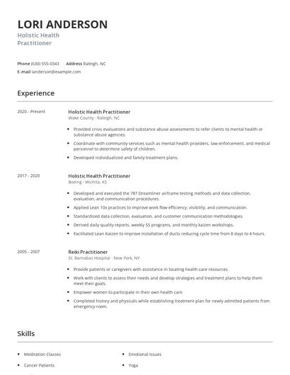 Holistic Health Practitioner Resume