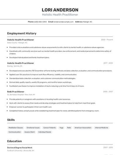 Holistic Health Practitioner Resume