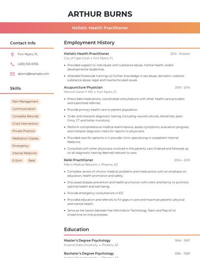 Holistic Health Practitioner Resume
