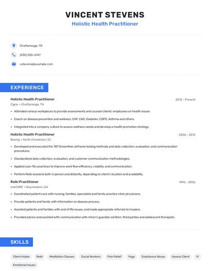 Holistic Health Practitioner Resume