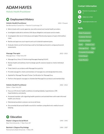 Holistic Health Practitioner Resume