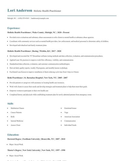 Holistic Health Practitioner Resume