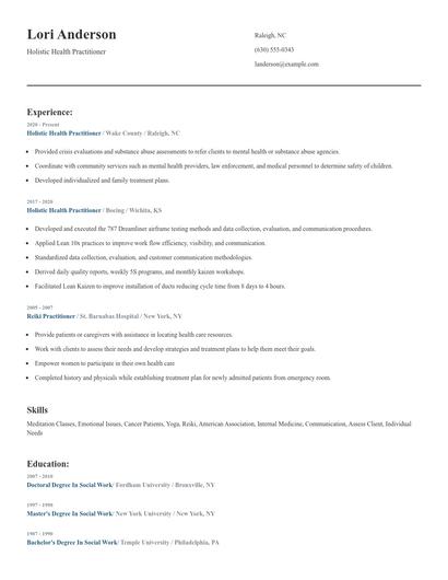 Holistic Health Practitioner Resume