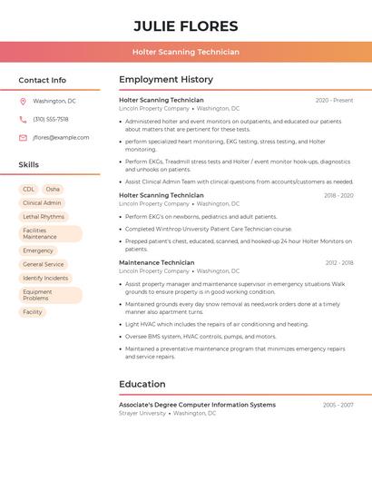 Holter Scanning Technician Resume