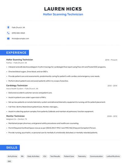 Holter Scanning Technician Resume