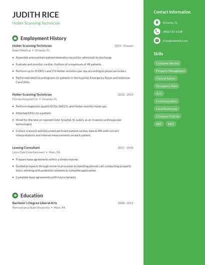 Holter Scanning Technician Resume