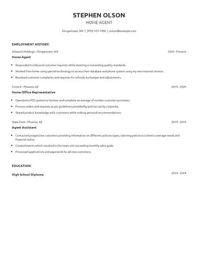 Home Agent Resume