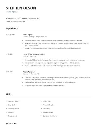 Home Agent Resume