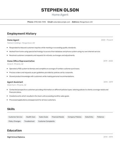 Home Agent Resume