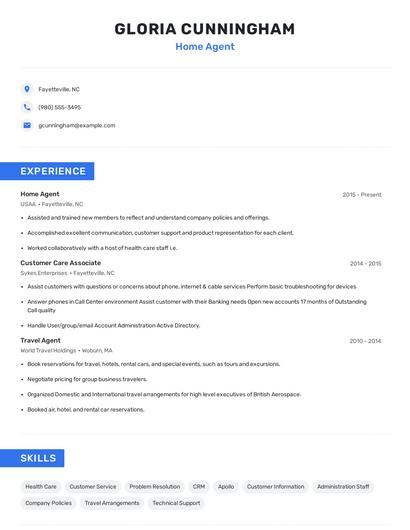 Home Agent Resume