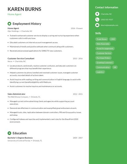 Home Agent Resume