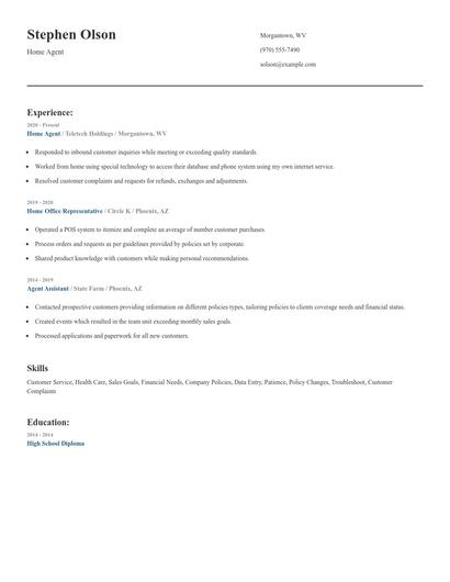 Home Agent Resume