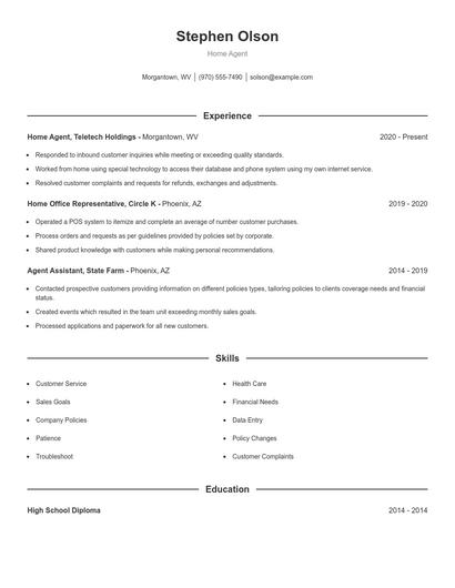 Home Agent Resume