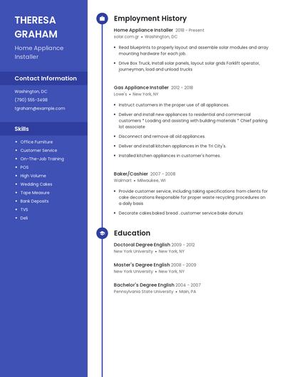 Home Appliance Installer Resume