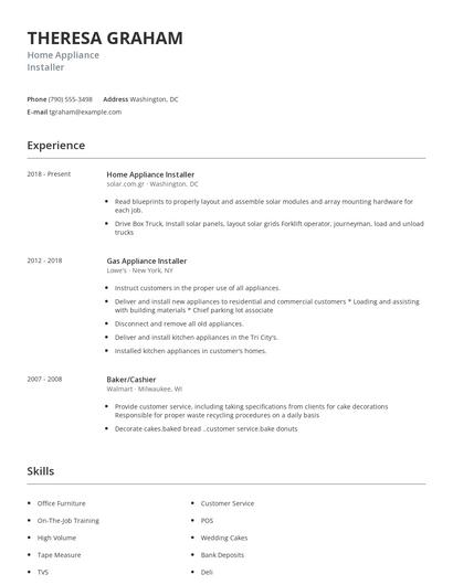 Home Appliance Installer Resume