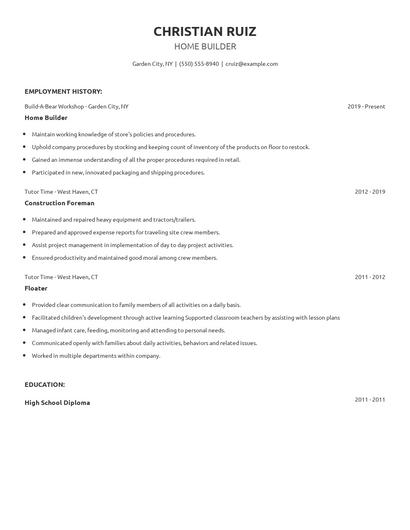 Home Builder Resume
