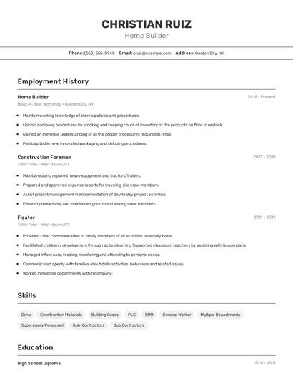Home Builder Resume