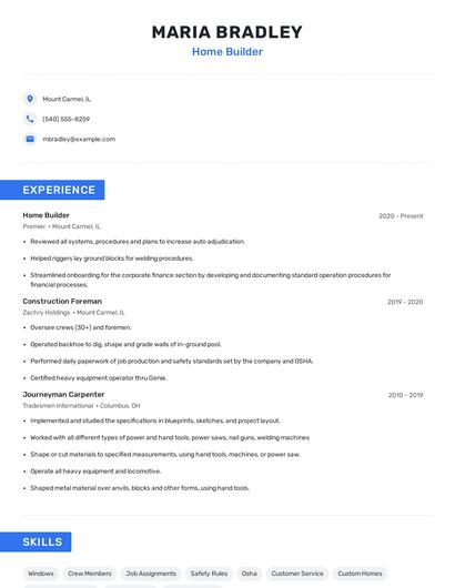 Home Builder Resume