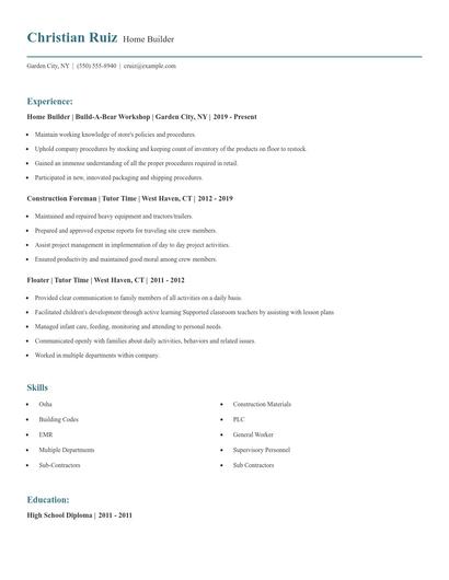 Home Builder Resume