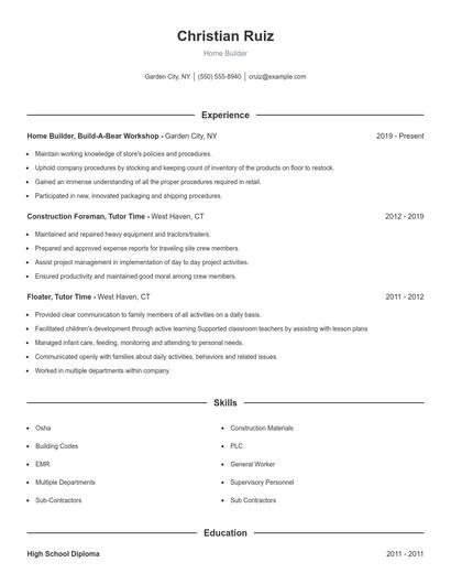 Home Builder Resume