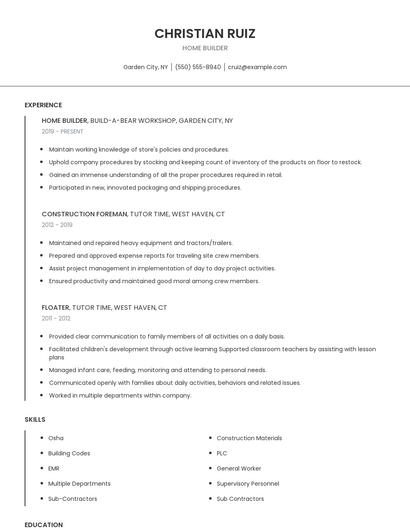 Home Builder Resume