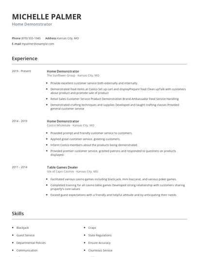 Home Demonstrator Resume