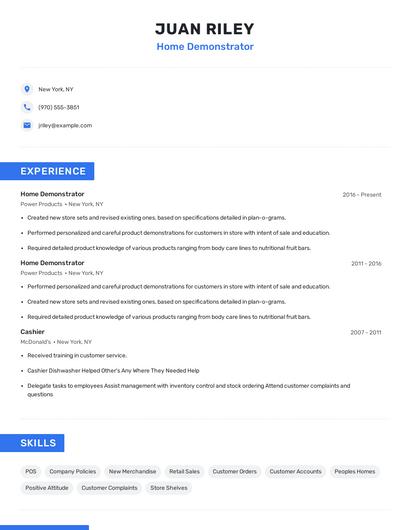Home Demonstrator Resume