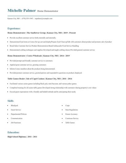 Home Demonstrator Resume