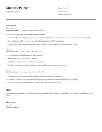 Home Demonstrator Resume