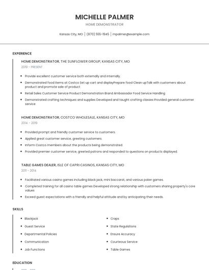Home Demonstrator Resume