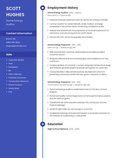 Home Energy Auditor Resume