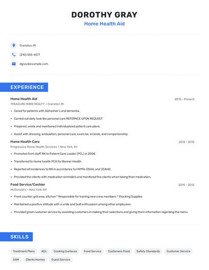 Home Health Aid Resume
