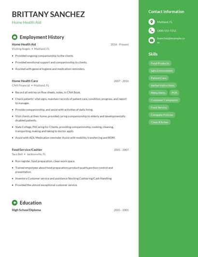 Home Health Aid Resume