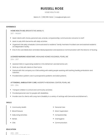Home Health Aid Resume