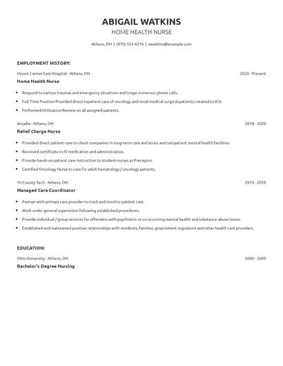 Home Health Nurse Resume