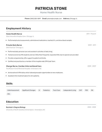 Home Health Nurse Resume